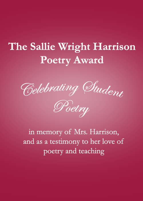 "Sally Harrison Poetry Award" logo on garnet background
