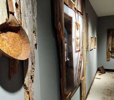 Rustic photo exhibit in a gallery