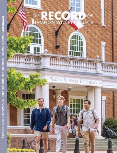 2024 Summer Record magazine cover - three young men walking in front of a brick library building