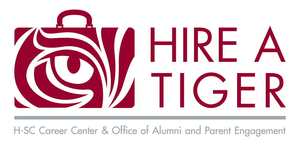 Hire a Tiger logo with garnet briefcase