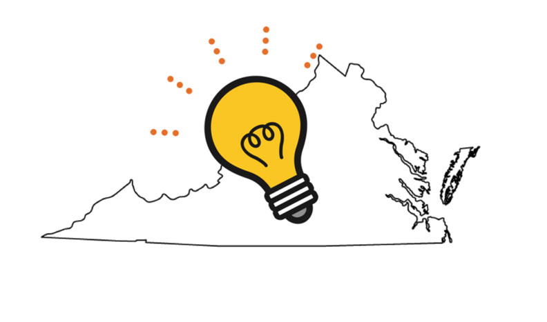 NURVa logo - image of Virginia map with a lightbilb on it