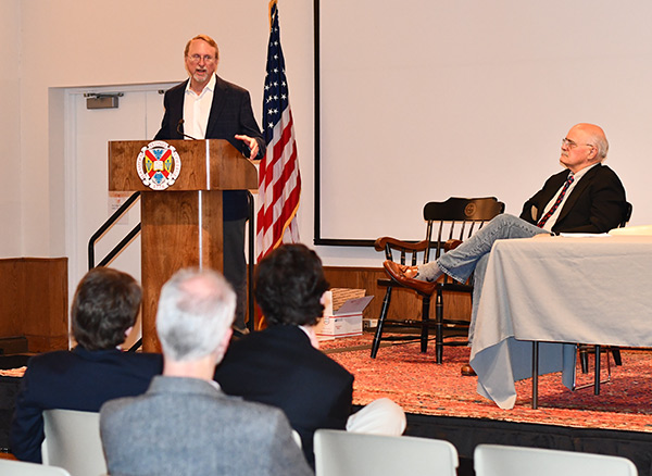 Ken Woodley speaking at a podium at Hampden-Sydney