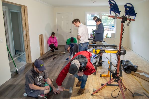 H-SC students working inside a Habitat for Humanity home