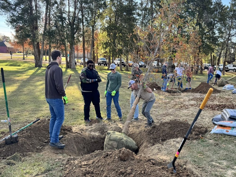 H-SC students planting trees at a Farmville park